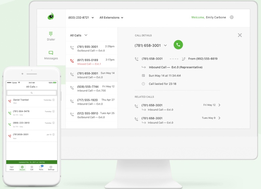 Grasshopper reports dashboard with detailed call metrics.