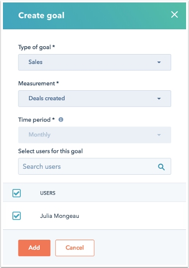 HubSpot create a goal form.