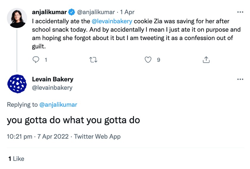 Levain Bakery Twitter shows your brands personality.