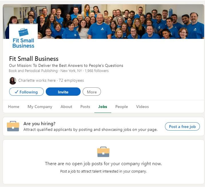 Fit Small Business Sample Jobs page in LinkedIn profile.