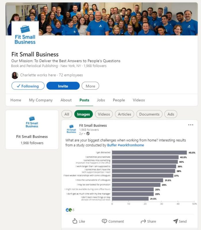 Fit Small Business Sample Posts page in LinkedIn profile.
