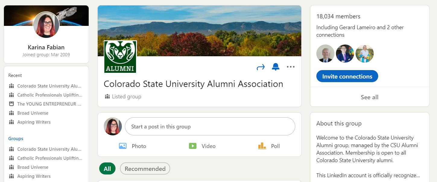 Colorado State University Alumni Association LinkedIn group.
