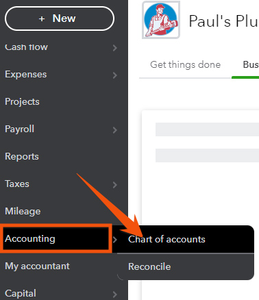 Navigate to Chart of Accounts in QuickBooks Online.