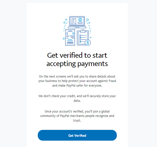 Get verified account button on PayPal.