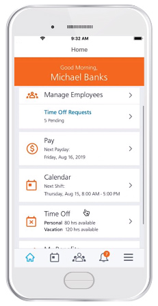 A mobile app sample of Paycor.