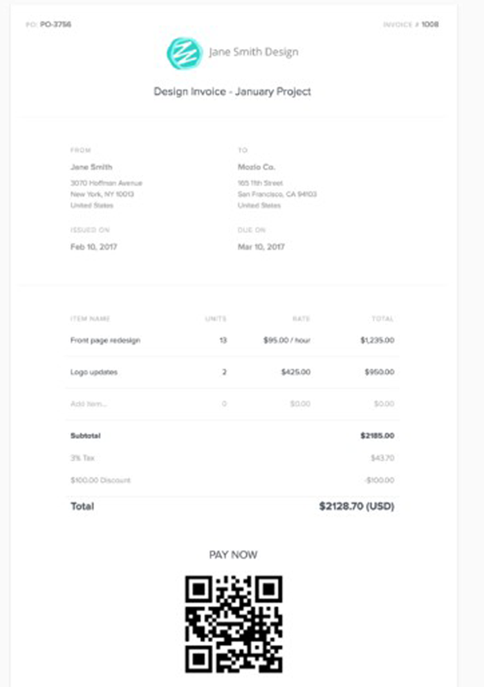 Example of Payment-friendly Invoice.