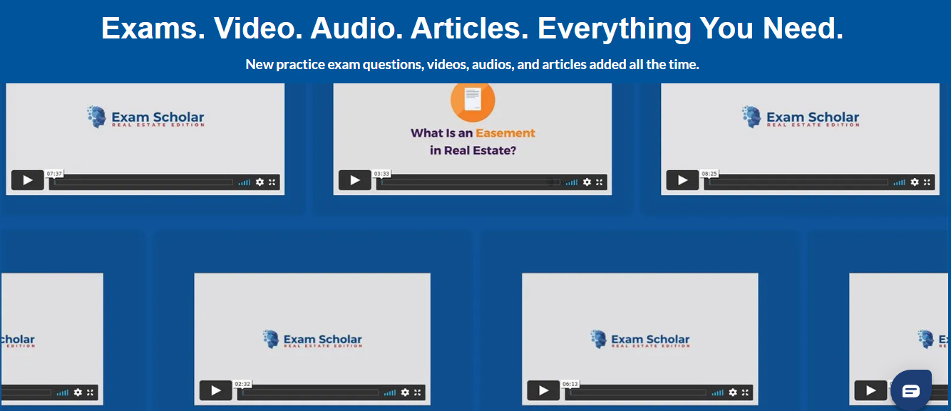 Real Estate Exam Scholar Video Resources page.