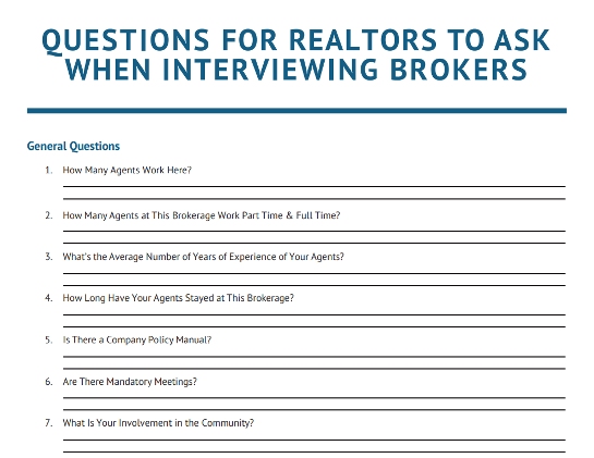 Real estate brokerage interview questionnaire.
