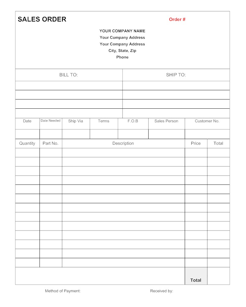 Example Sales Order from Smartdraw.