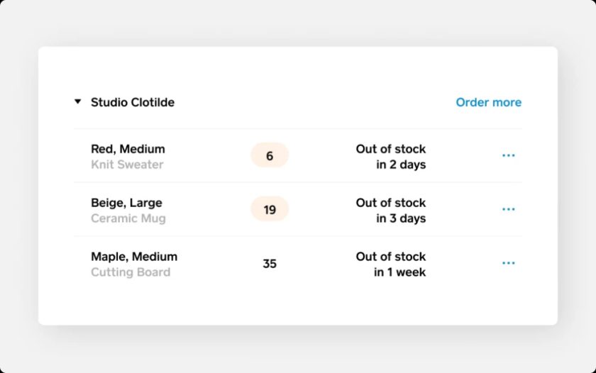 Square Retail sample product stock.