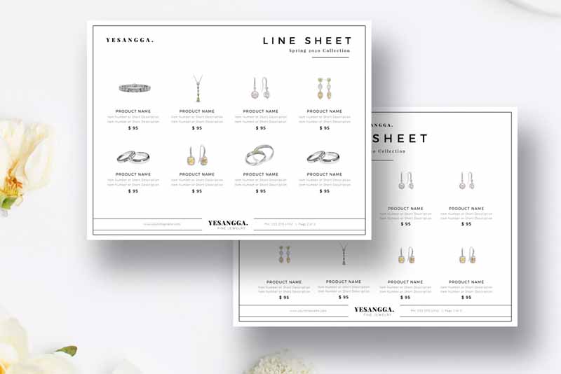 Screenshot of line sheet for jewelry.