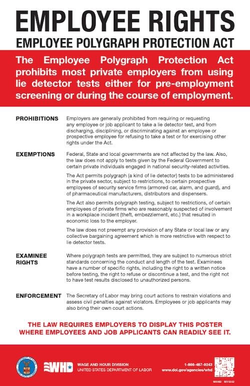 Employee Polygraph Protection Act of 1988 (EPPA) poster.