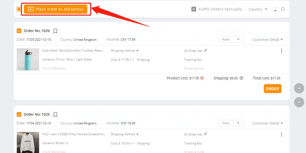 Forwarding orders for fulfillment by AliExpress suppliers.