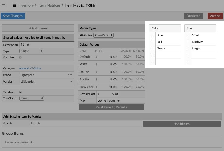 Showing how Lightspeed easily organizes products.