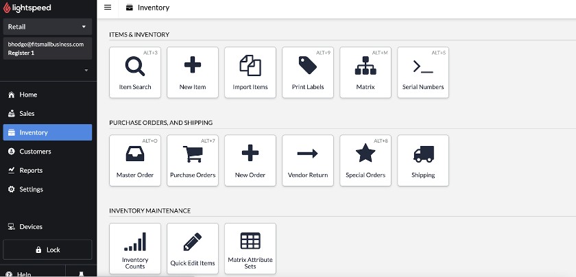 Showing Lightspeed inventory control features.