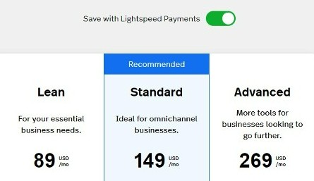 Showing Lightspeed Retail monthly pricing.