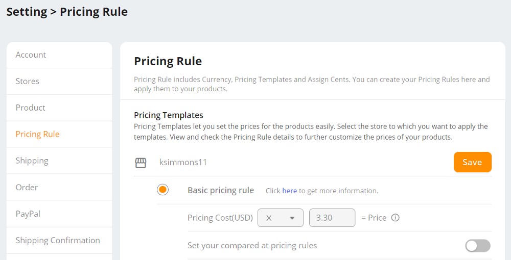 Showing pricing rule information.