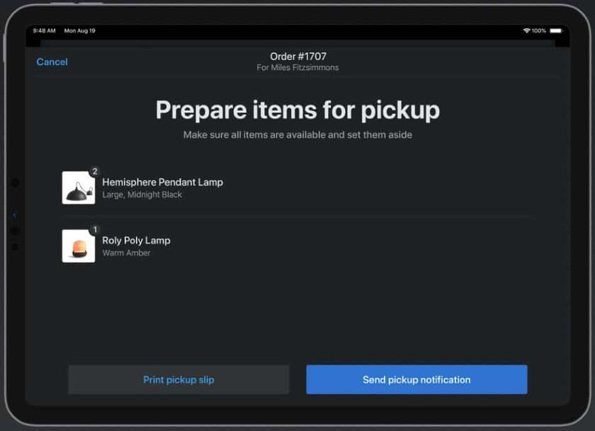 Processing an online order for in-person pick-up.