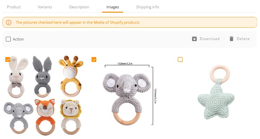 Showing product images tab.