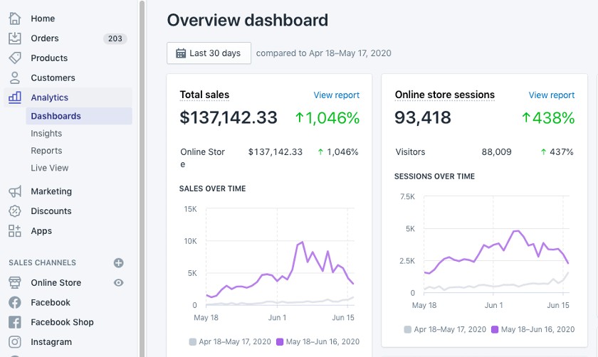 Showing Shopify analytics dashboard.