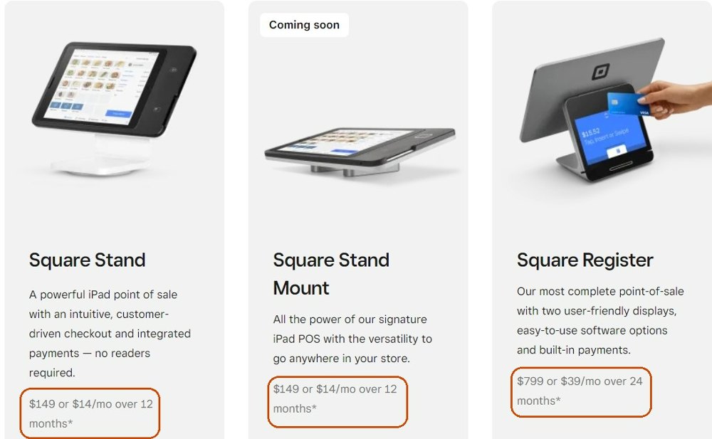 Showing Square's installment pricing.