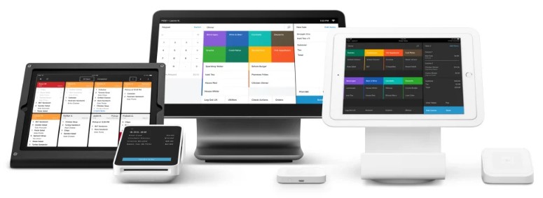 Showing Square POS systems operate on iPads and Square designed terminals.