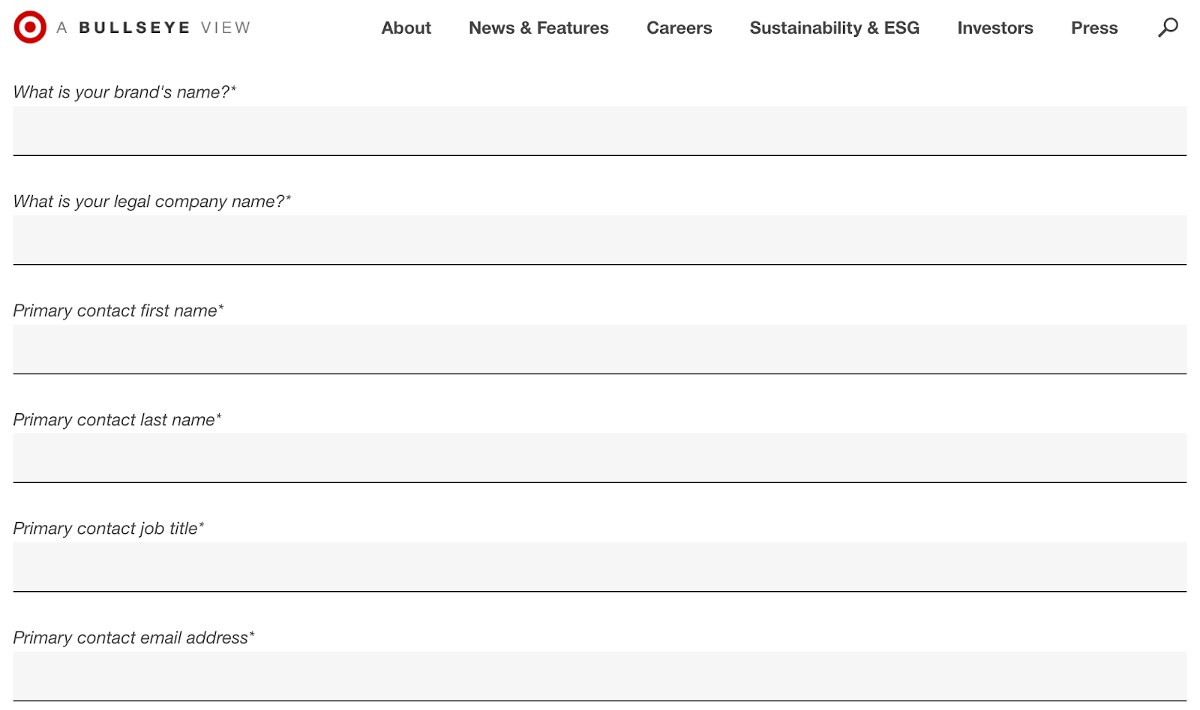 Showing Target's supplier intake form.