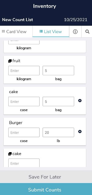 Showing xtraChef inventory counting tool.