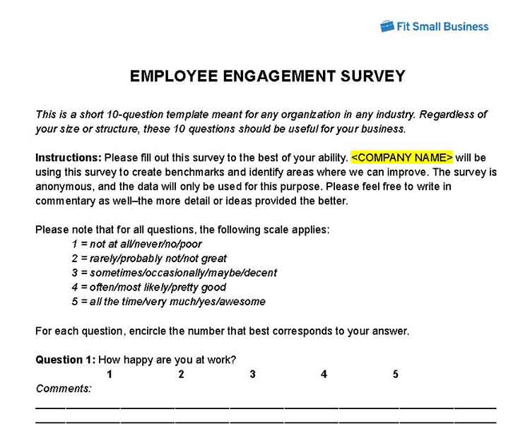 Employee engagement survey page 1.