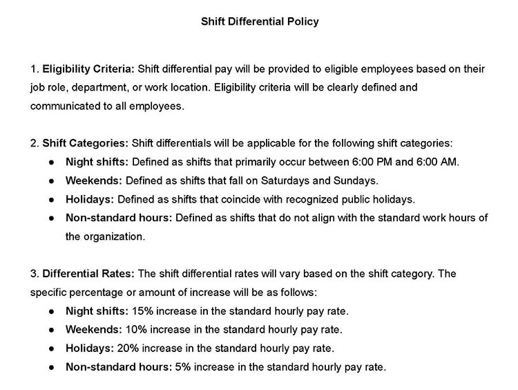 Shift differential policy template.