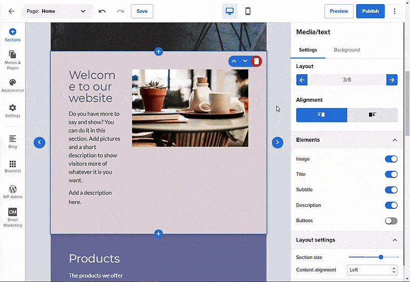 Bluehost site builder sample.