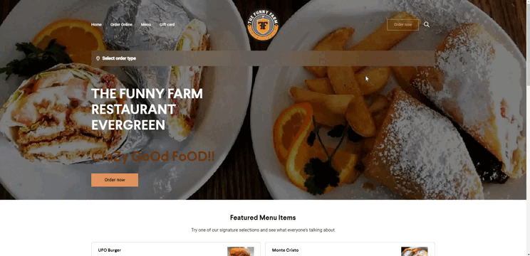 The Funny Farm online restaurants website.