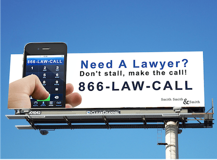 Need a lawyer? billboard ad with vanity number