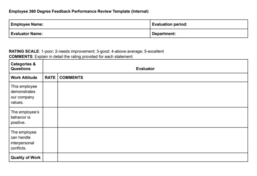 Preview of 360-degree Feedback Template.