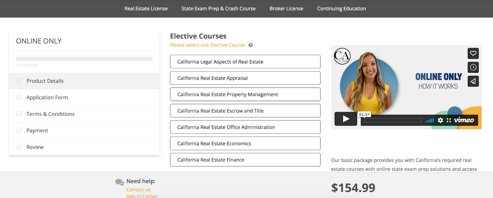 California Realty Training Online course enrollment.