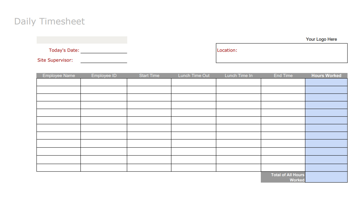 Daily Timesheet template sample.
