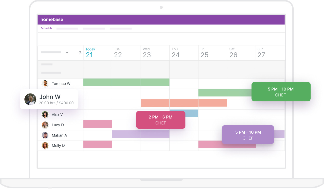 Homebase scheduling and time tracking software.