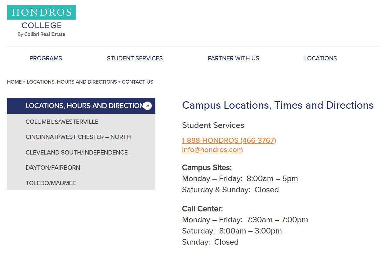Hondros College of Real Estate Campus info.