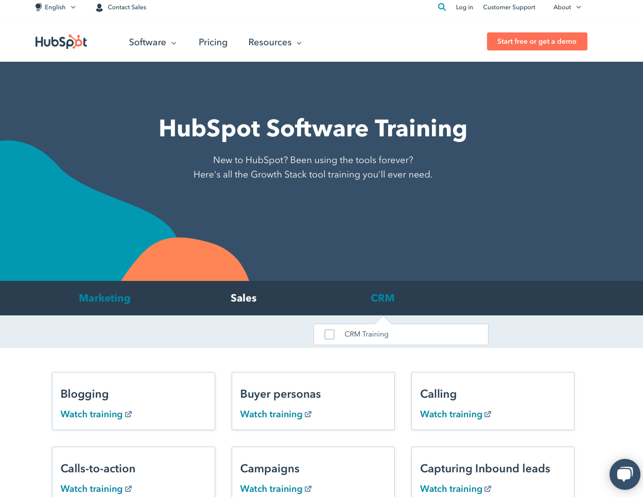 HubSpot Academy Software Training page.