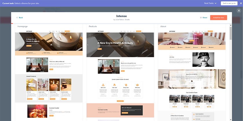 Hubspot free themes include section variations.