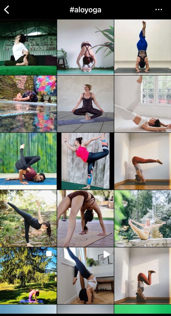 Instagram sample hashtag result about #aloyoga.