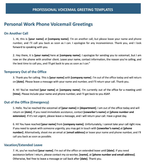 PReview of Professional Voicemail Greetings Templates.