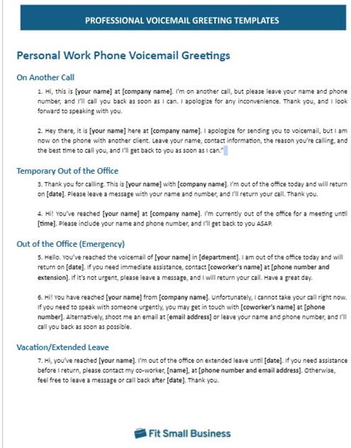 Professional voicemail greetings template.