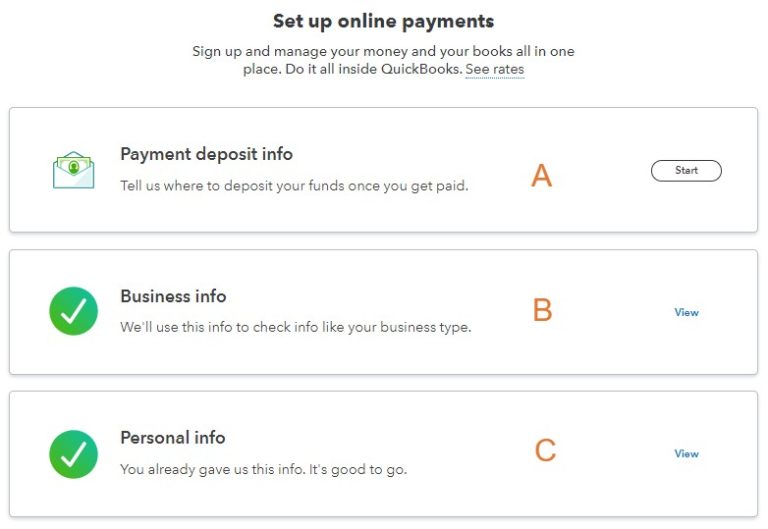 setting up a quickbooks payments account for a client