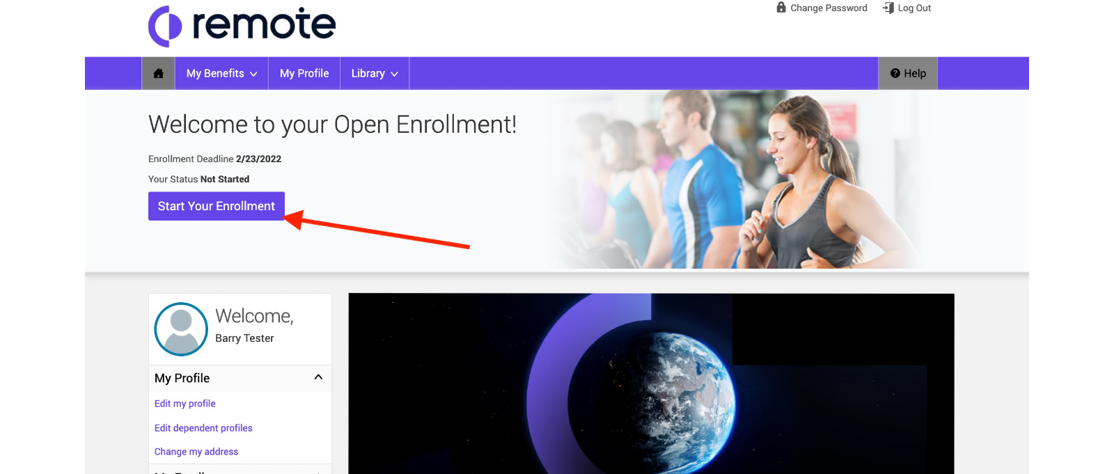 Start Your Enrollment button from Remote homepage.