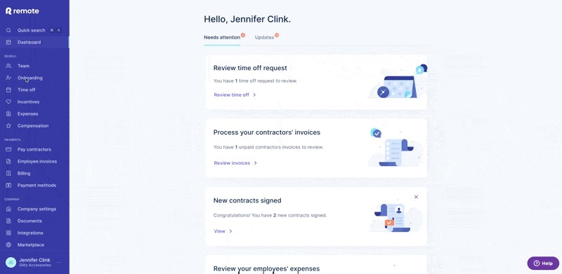 Remote’s main dashboard shows updates and tasks that require your attention.