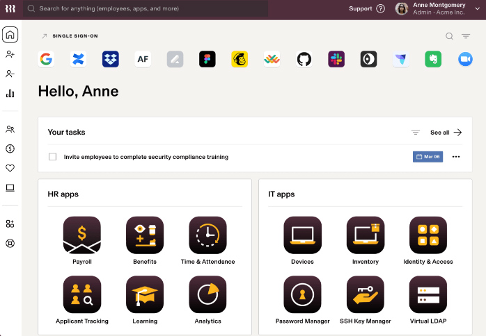 A icons for apps from Rippling’s main dashboard.