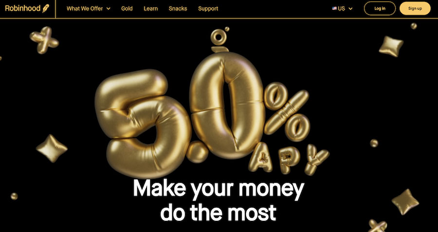 Robinhood platform's USP displayed on its homepage: Make your money do the most.