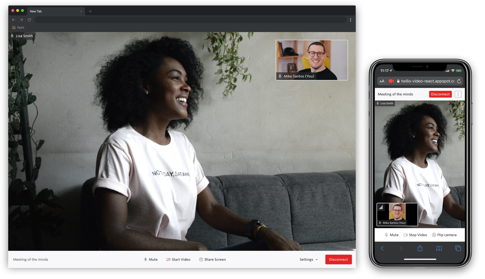 Twilio Video in desktop and mobile view.