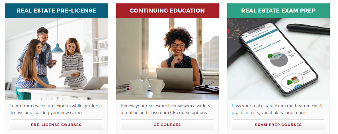 Van Education Center Course selection from homepage.